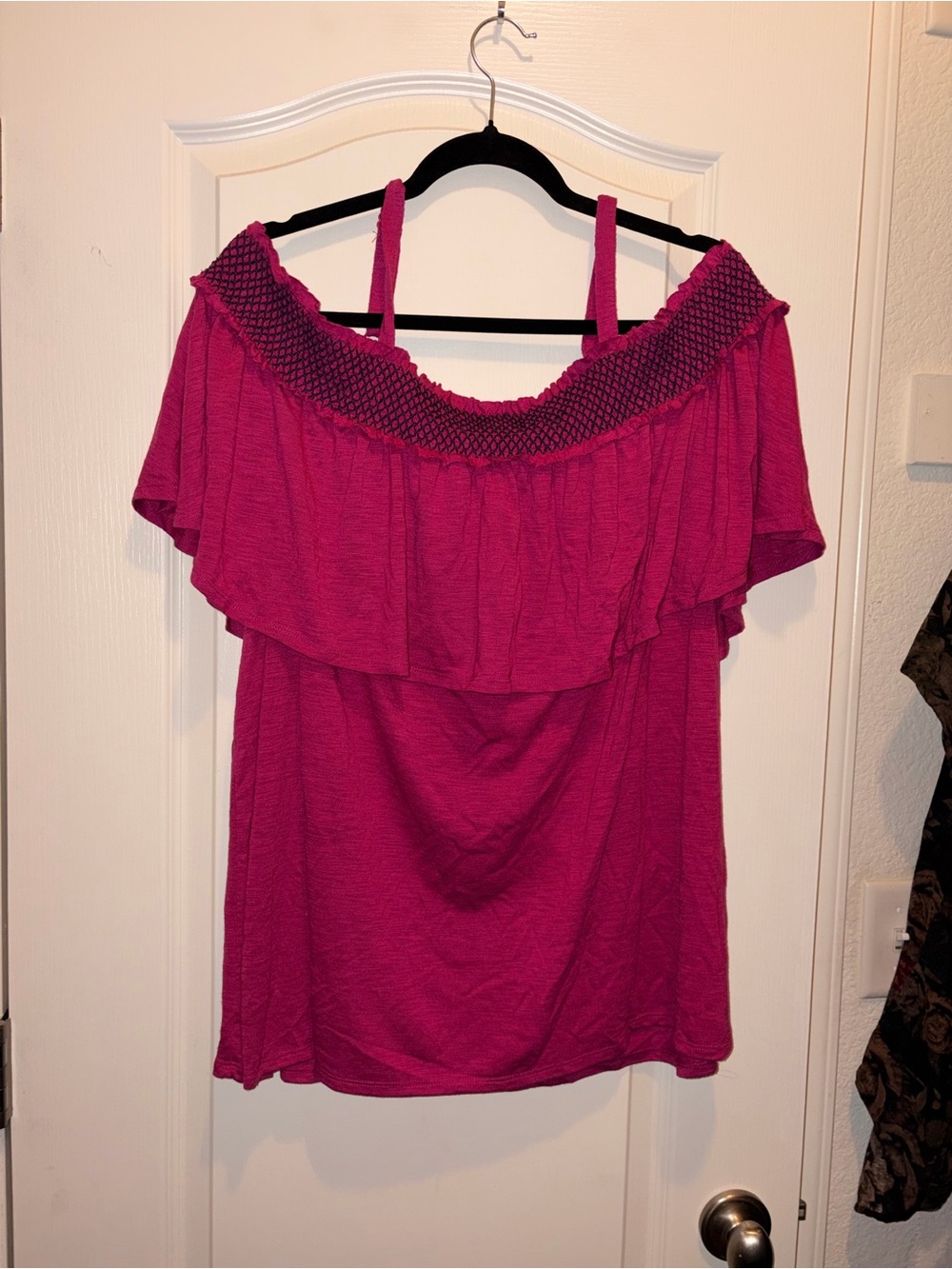 Terra & Sky Off-Shoulder Ruffle Top - Magenta